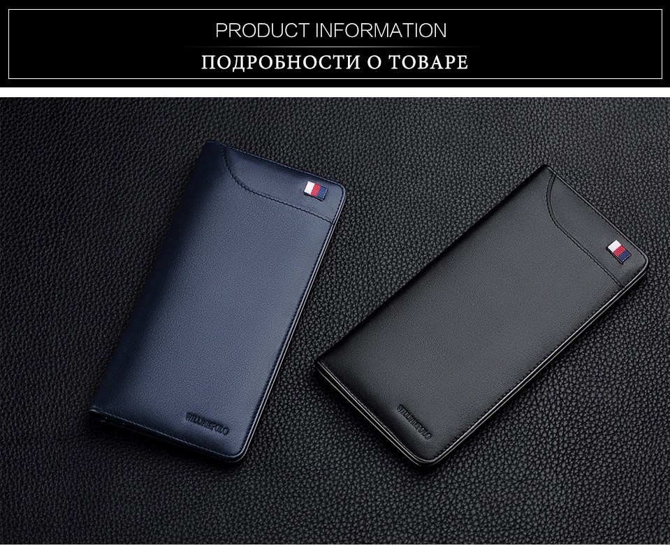 WilliamPOLO Men’s long leather wallet BLUE